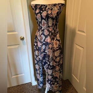 VENUS Blue and Pink Floral Jumpsuit with Sweetheart Neckline